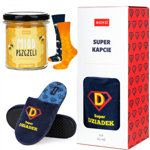 Set 1x men's socks SOXO honey in a jar and 1x men's slippers with inscriptions for Grandpa in gift box