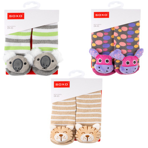 Set 3x Colorful SOXO baby socks with a rattle and ABS