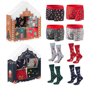 Set of 2 x Christmas houses GOOD STUFF: 4 x men's socks and 4 x men's boxer shorts, Christmas gift for him