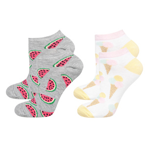 Set of 2x women's colorful SOXO ankle socks | ice cream and watermelons