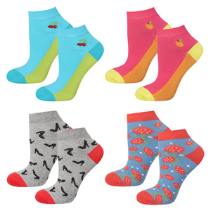 Set of 4x women's colorful SOXO ankle socks | colorful funny patterns