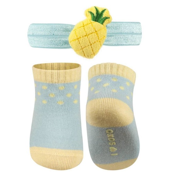 Blue SOXO baby set of socks with a headband with pineapple