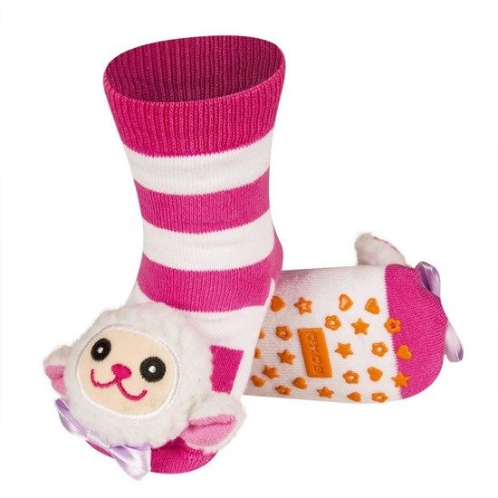 Colorful SOXO baby socks with a 3D sheep rattle