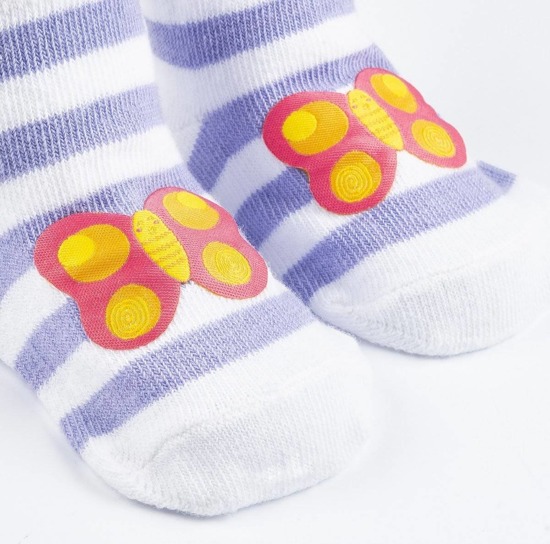 Colorful SOXO baby socks with a butterfly