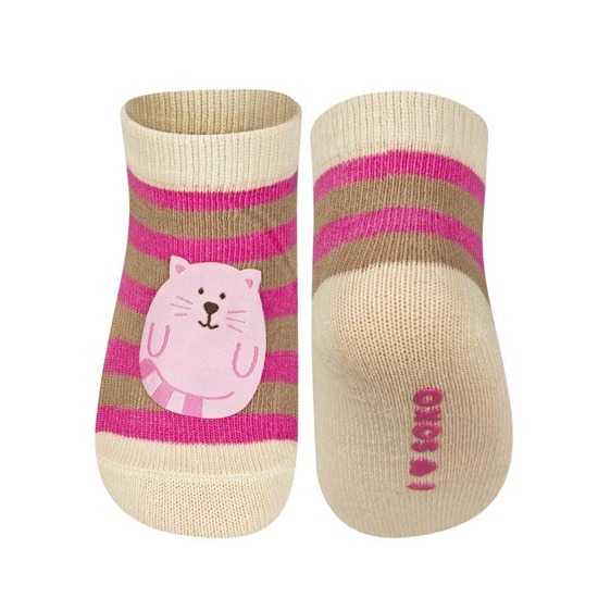 Colorful SOXO baby socks with a cat