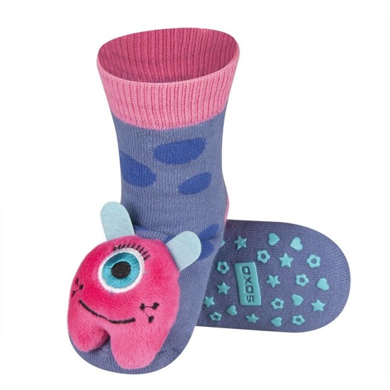 Colorful SOXO baby socks with monster rattle and ABS