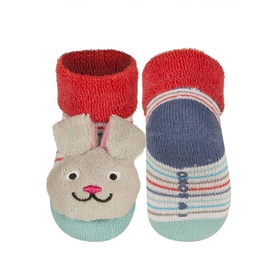 Colorful  baby socks SOXO with rabbit rattle