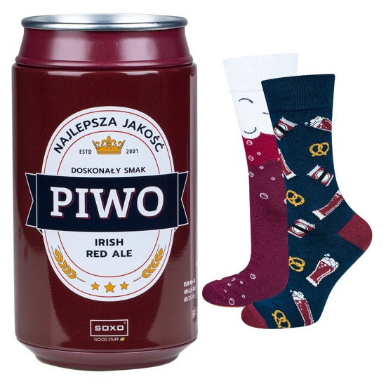 Men's colorful SOXO GOOD STUFF socks funny canned beer Irish Red Ale
