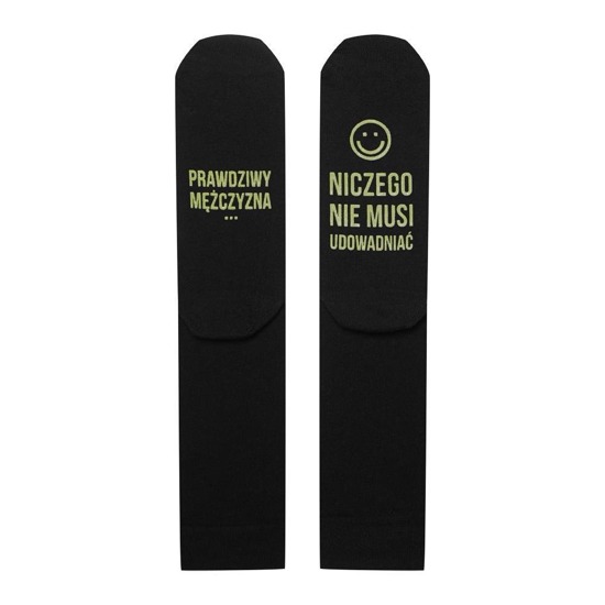 Men's long black SOXO socks with funny polish inscriptions cotton
