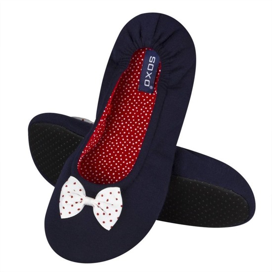 Navy blue ballerina SOXO slippers for women with a bow and a soft sole