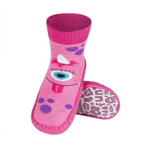 Pink SOXO children's slippers with a leather sole