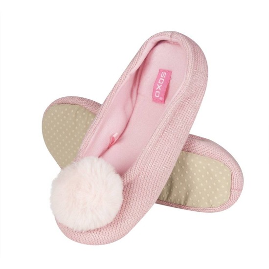 Pink SOXO women's ballerinas with a pompom and a soft sole