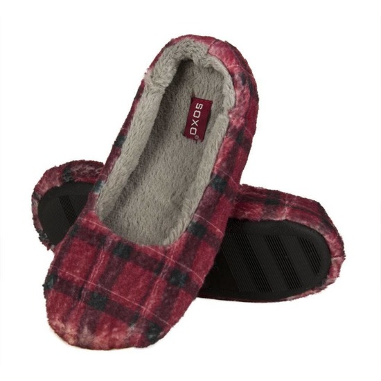 Red SOXO red checkered ballerinas slippers with a hard TPR sole