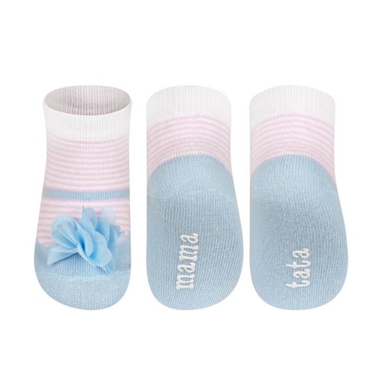 SOXO blue baby socks ballerinas with a striped inscription
