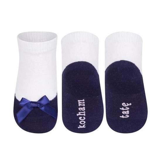 SOXO navy blue baby socks ballerinas with an inscription
