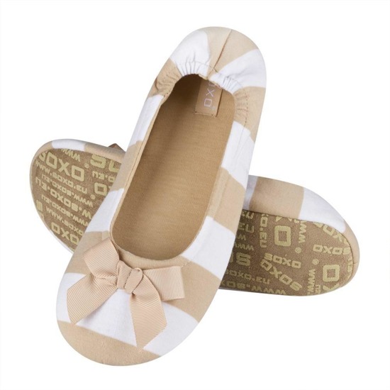 SOXO stripped ballerina slippers with bow