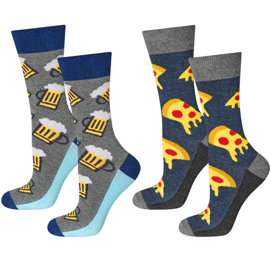 Set 2x Colorful SOXO GOOD STUFF men's socks funny gift Pizza Beer
