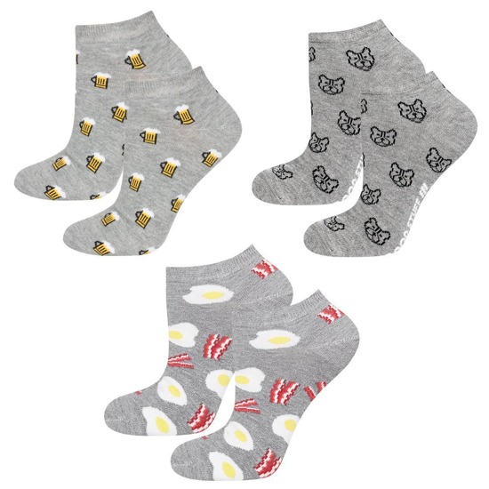 Set of 3x GOOD STUFF men's socks beer scrambled eggs with bacon bulldogs funny cotton for gift