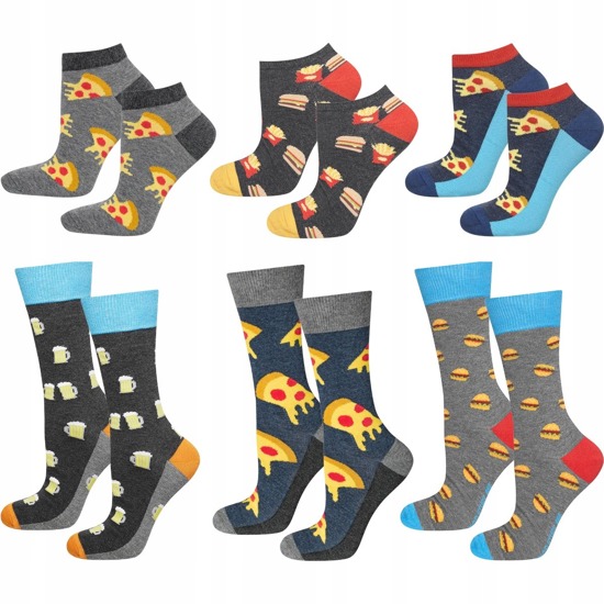 Set of 6x Colorful men's SOXO GOOD STUFF socks cotton Pizza