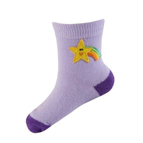 Violet baby SOXO socks with a rainbow