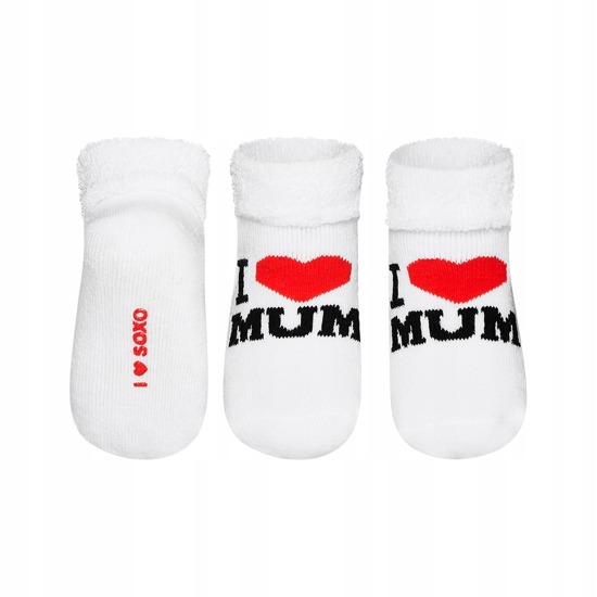 White SOXO baby socks with inscriptions