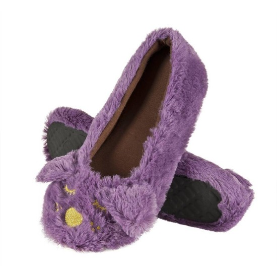 Women's ballerinas slippers purple SOXO animals with a hard TPR sole
