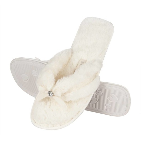 Women's slippers SOXO fur flip-flops with a hard TPR sole