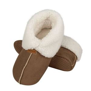 Brown women's SOXO insulated slippers with cuff