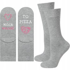 Gray Women's Long SOXO Socks with Polish inscriptions funny Pizza gift