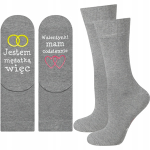 Gray long women's SOXO socks with Polish inscriptions cotton gift