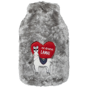 Hot water bottle gray BIG 1.8L SOXO in a fur cover LAMA HEART gift