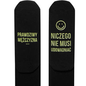 Men's long black SOXO socks with funny polish inscriptions cotton