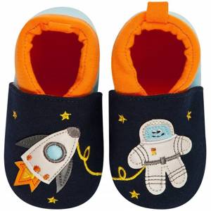 SOXO navy blue baby slippers with a cosmonaut and a rocket