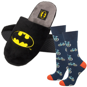 Set of 1x Colorful SOXO men's bicycle socks and 1x Batman men's slippers