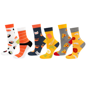 Set of 3x Colorful SOXO women's socks mismatched Pizza gift