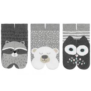 Set of 3x SOXO Gray children's socks, warm terry animals