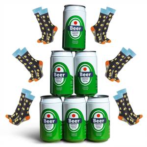 Set of 6x Colorful SOXO GOOD STUFF men's socks canned beer