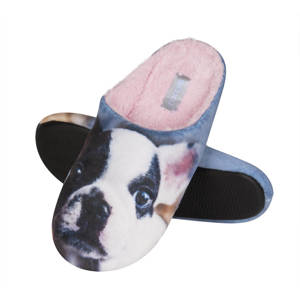 Women's SOXO slippers with a bulldog photo and a hard TPR sole