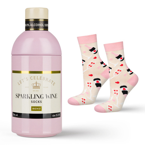 Women's SOXO GOOD STUFF socks with Sparkling Wine  in a bottle