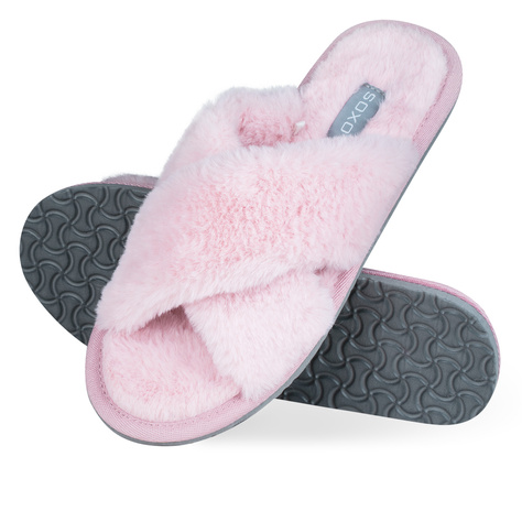 Women's slippers SOXO fur with a hard TPR sole