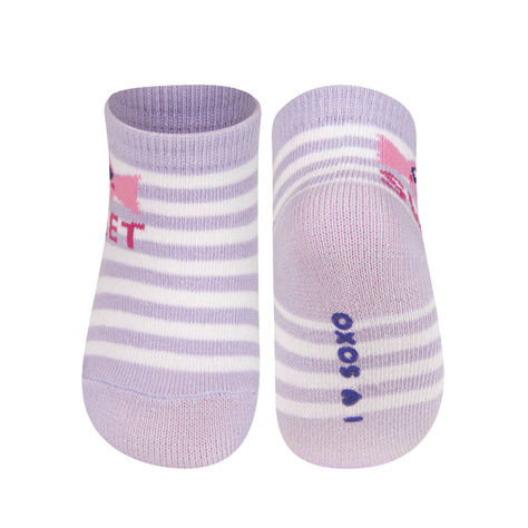 Colorful SOXO baby socks with an inscription