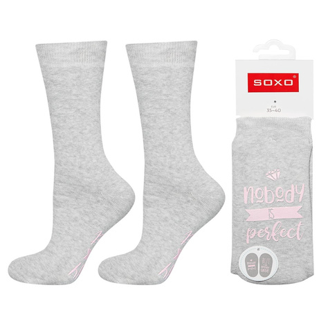 Gray long women's SOXO socks with inscriptions funny terry gift