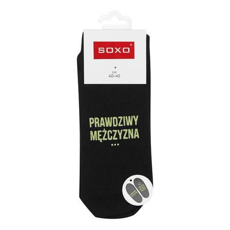 Men's long black SOXO socks with funny polish inscriptions cotton