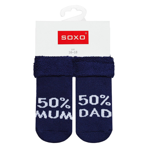 SOXO navy blue baby socks with inscriptions