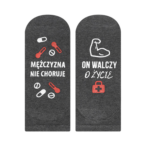 Gray SOXO men's socks with funny polish inscriptions