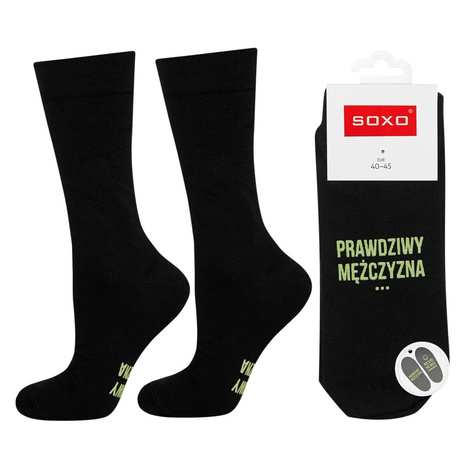 Men's long black SOXO socks with funny polish inscriptions cotton