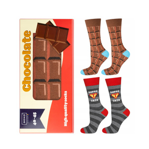 Gift for Dad: 1x Men's Socks Colorful SOXO Chocolate and 1x Men's Socks with the inscription "Super Tata"